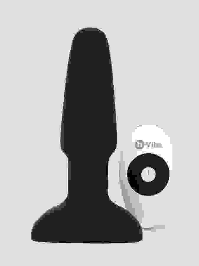 b-Vibe Remote Control Rechargeable Vibrating Rimming Butt Plug, Black, hi-res